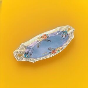 Vtg. RS Royal Silesia Luster Handpainted‎ Floral Celery Dish-Germany Collectible